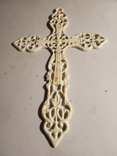 Vintage Cast Iron Metal Ornate Hanging Cross 13"