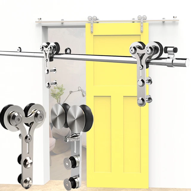 4FT-16FT Stainless Steel Sliding Barn Door Hardware Kit Track Closet Y Roller