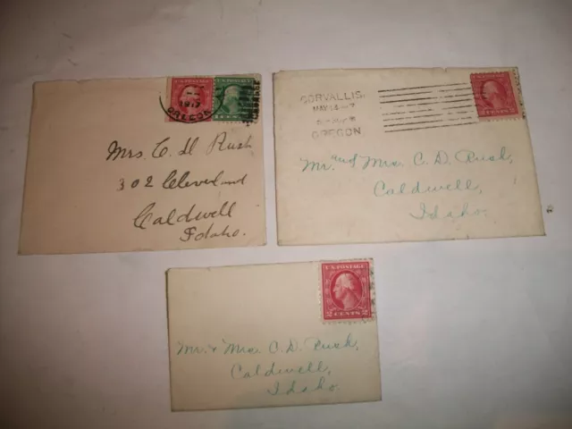 3 Tiny 1917 Envelopes & Stamps--Caldwell ID-Jordan Valley OR-Salem OR