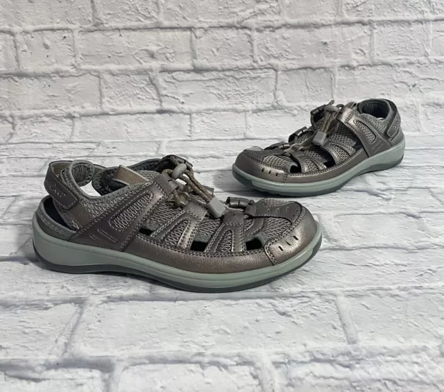 OrthoFeet 997 Verona Pewter Teal Fisherman Sandal Womens Size 9 B Comfort Shoe