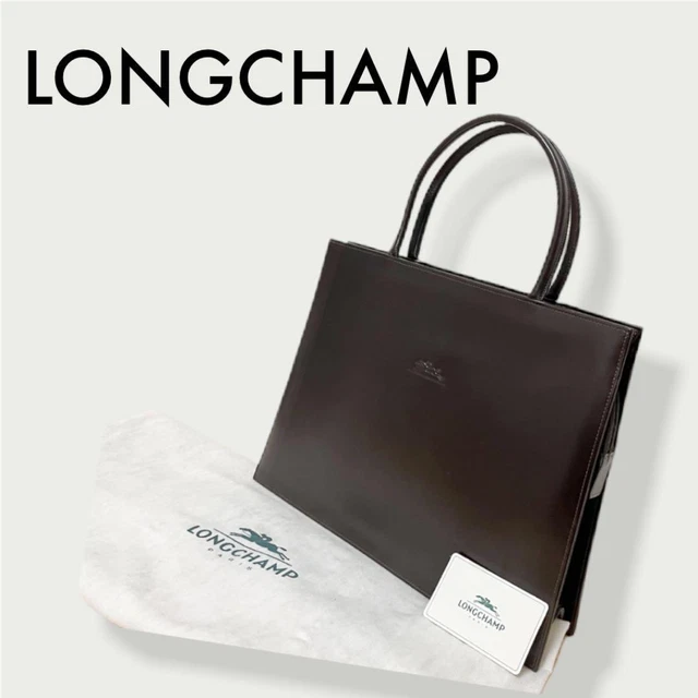 Longchamp Leater Tote Sholder Bag Logo Engraving Brown Color Made in France