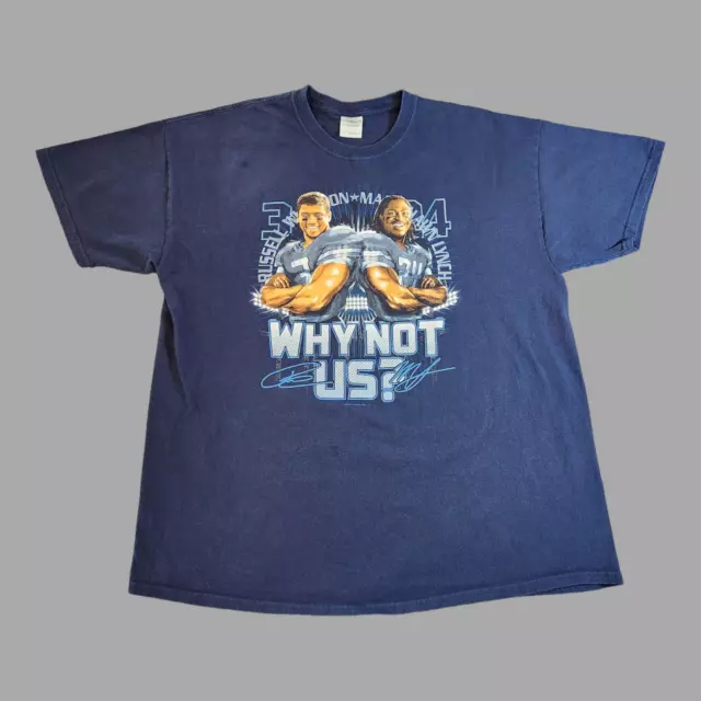 2013 Seattle Seahawks NFL Russell Wilson Marshawn Lynch T Shirt Blue Size XL