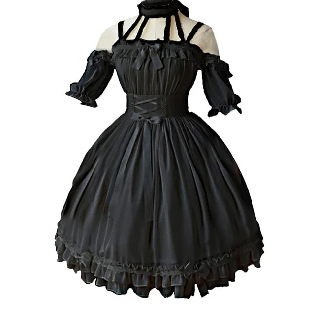 Mingyuezai Halloween Gothic Elegant suspender short sleeve one-piece dress wi...