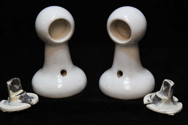 Vintage White Ceramic Towel Rod Holder Set With Mounting Hardware #2