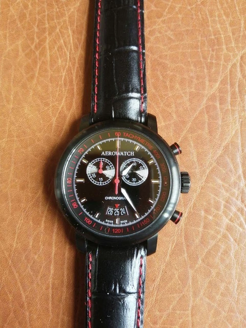 AEROWATCH Swiss Made Sapphire Choronograph Black Dial Good Condition 42mm