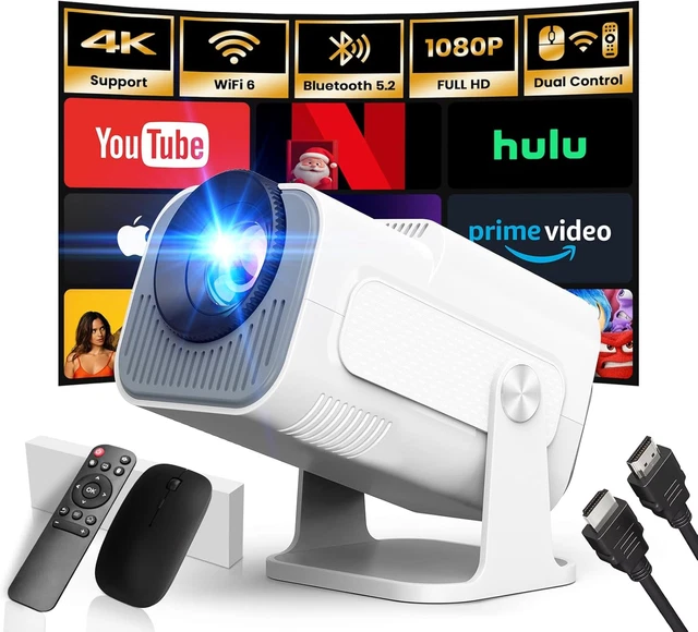 Proiettore Portatile 1080P Con WiFi 6 E Bluetooth 5.2 – Supporto 4K, Rotazione 180°, Correzione Automatica, App Integrate, Mouse E HDMI Inclusi