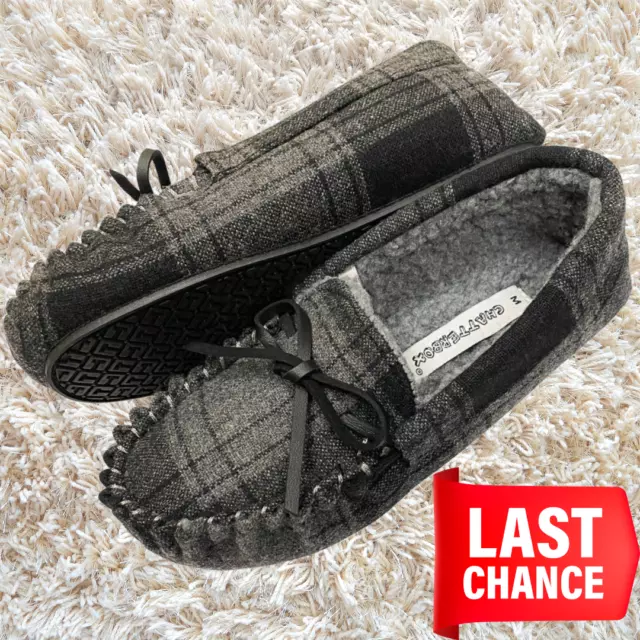 Jungen Säugling Chatterbox Tartandruck Sherpa Vlies Slipper Mokassin Hausschuhe 2