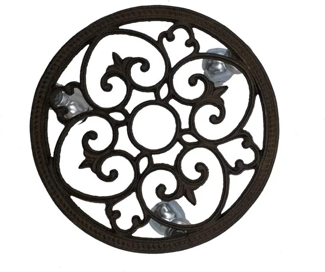 Comfy Hour Rustic Style Collection Cast Iron Round Garden Plant Trolley Flowerpo