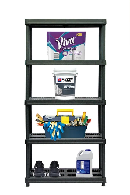 Black Storage 36"W x 18"D x 72"H 5-Shelf Resin Shelving 750 lb Capacity Garage