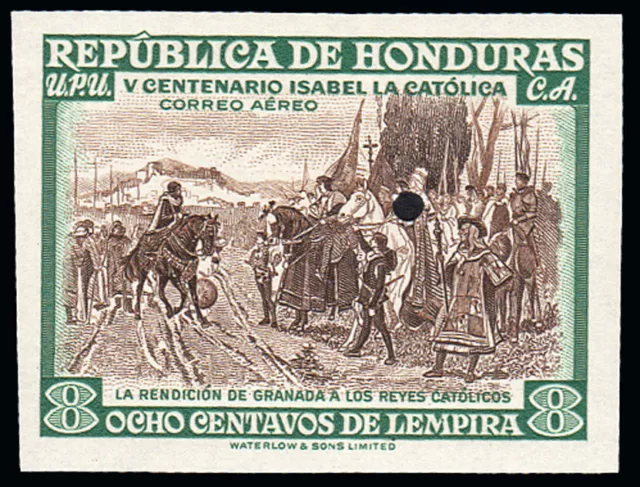 Honduras - 1952 - Yvert  ** A 189 S/D - Colón - Taladro pequeño archivo Waterloo