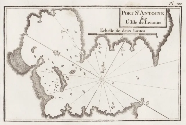 Limnos Island Lemnos Grecia Mappa Roux Engraving 1764