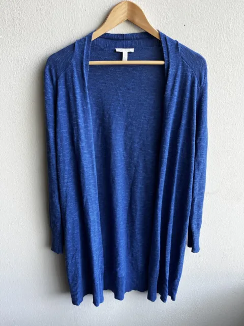 Eileen Fisher Organic Linen & Cotton Straight Long Cardigan Blue XS