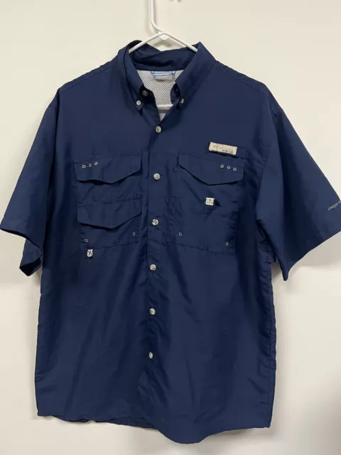 Columbia PFG Shirt Mens Size Large Blue Short Sleeve Fishing Gear Button Up