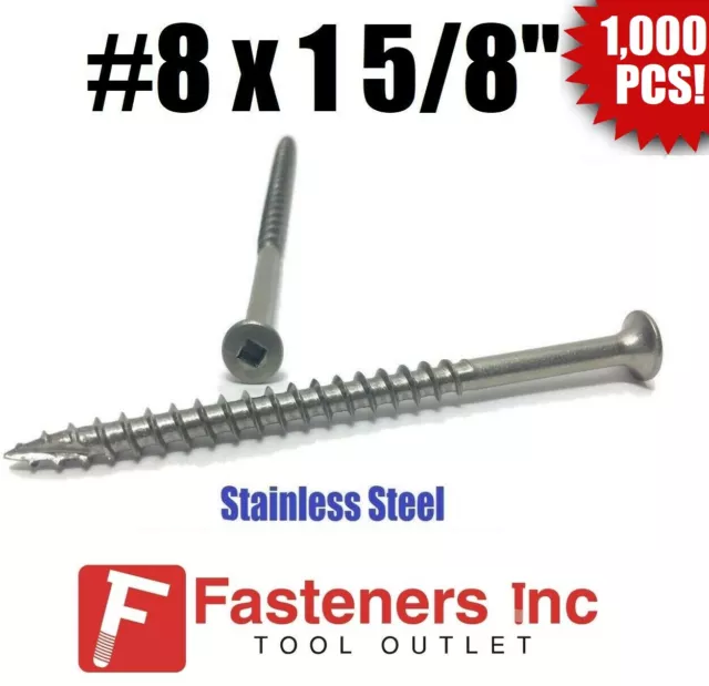 (Qty 1000) #8 x 1-5/8" Stainless Steel Deck Screws Square Drive Wood Type 17