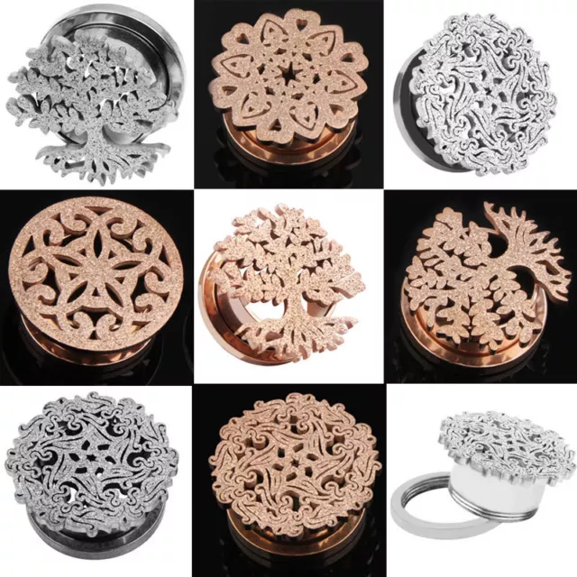 2X Gefrostet Flesh Tunnel Schraub Blumen Plug Piercing Edelstahl Ohr Screw Fit