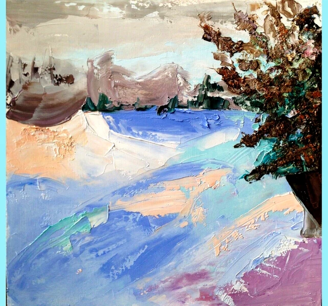 Pintura al óleo original Árbol Morden Obra Paisaje Pintura Invierno...