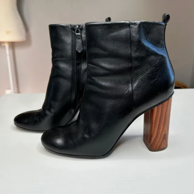 Tory Burch Raya 65 Boot Black Leather Booties Chunky Heel Women's Size 7.5 3