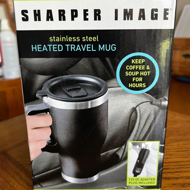Heated Travel Mug The Sharper Image Stainless Steel 14Oz Black Color New