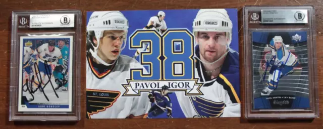 St. Louis Blues Signed Autographed Pavol Demitra & Igor Korolev Card Lot Photo