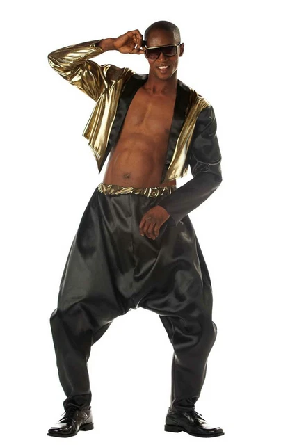 Mens MC Hammer Costume Old School Rapper 80s Hip Hop Fancy Dress Harem Trousers