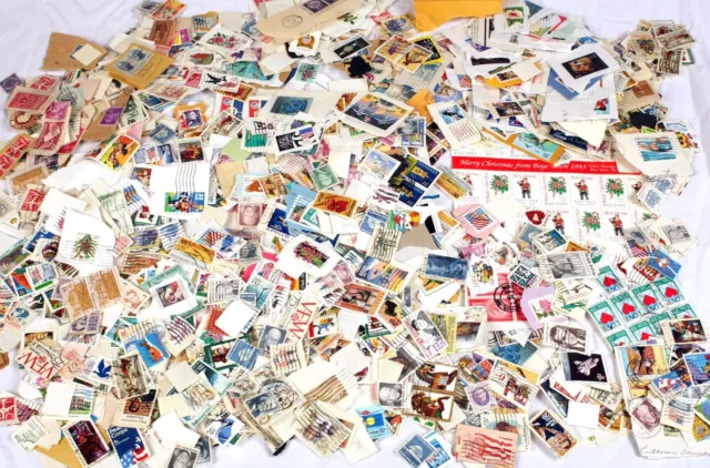 Huge Lot of 2000+ USED US Postage Stamps Collection Vintage & Older Unhinged