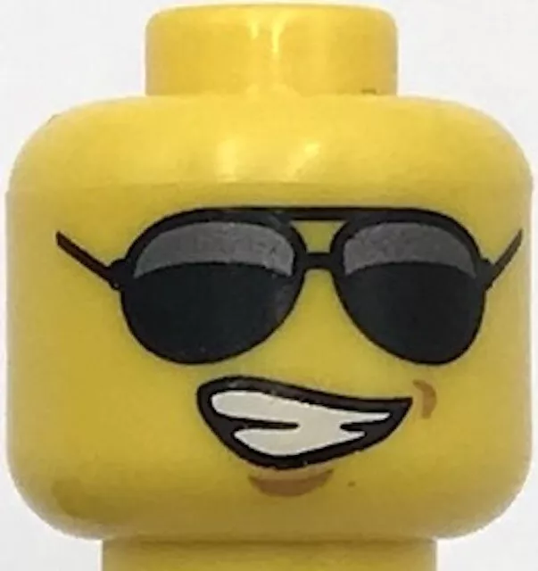 Lego New Yellow Minifigure Head Glasses with Black Sunglasses Large and Lopside