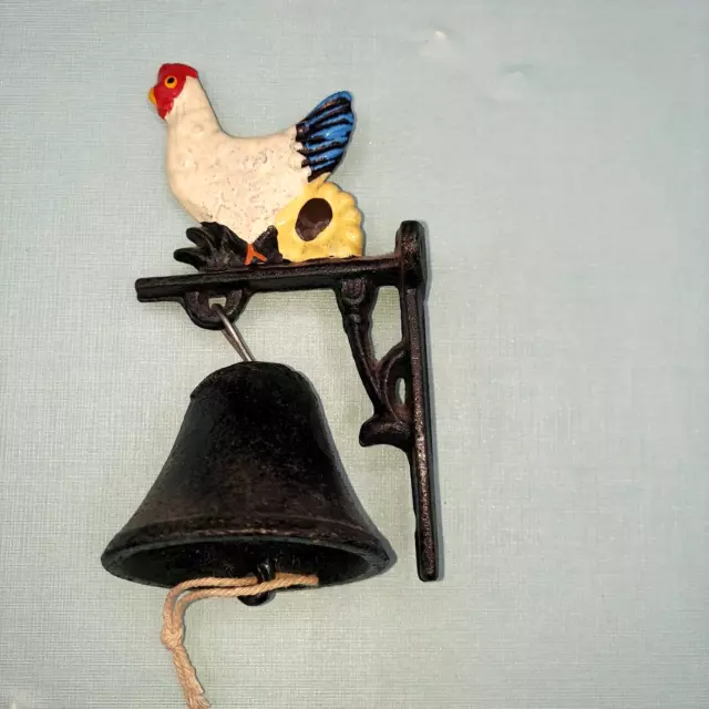 Small Vintage Cast Iron Rooster Chicken Wall Mount Dinner Bell farm rustic