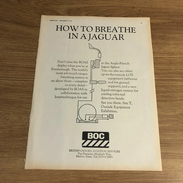 (STA50) Advert 11x8" British Oxygen Aviation Services. On Anglo-French Jaguar