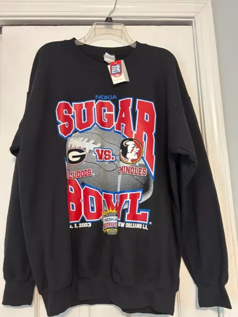 Georgia Florida State Sugar Bowl 2003 Sweatshirt Black L New Orleans NWT UGA