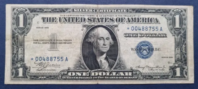 1935 One Dollar Silver Certificate Note $1 Bill RARE *** STAR NOTE *** #58087