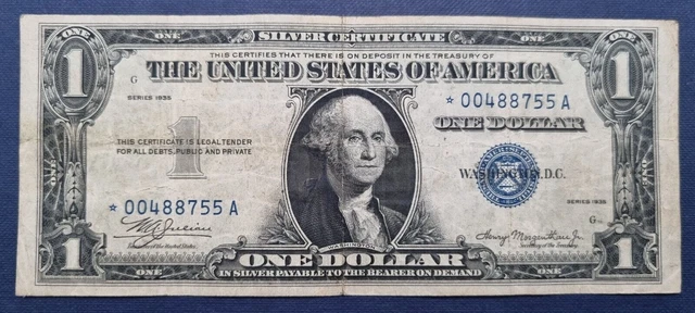 1935 One Dollar Silver Certificate Note $1 Bill RARE *** STAR NOTE *** #58087