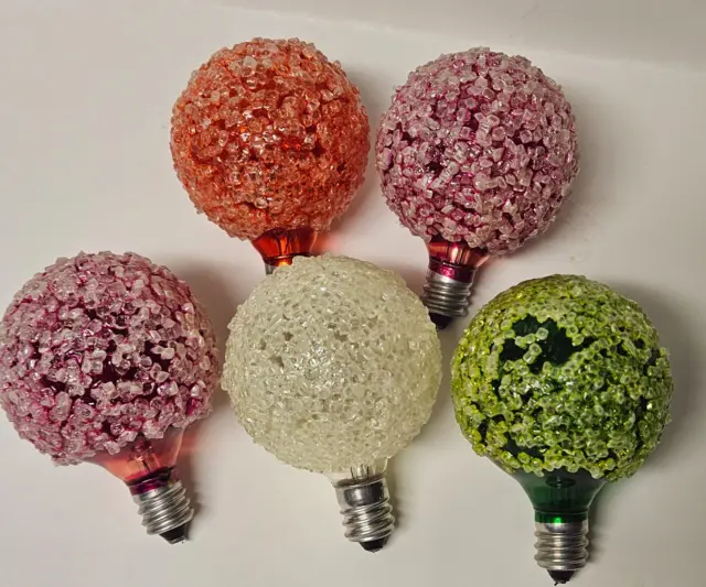5 Non Working Vintage GE Christmas Tree Lighted Ice Snowball Light Bulbs Art