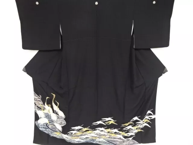 80248# Japanese Kimono / Antique Tomesode / Embroidery / Cranes