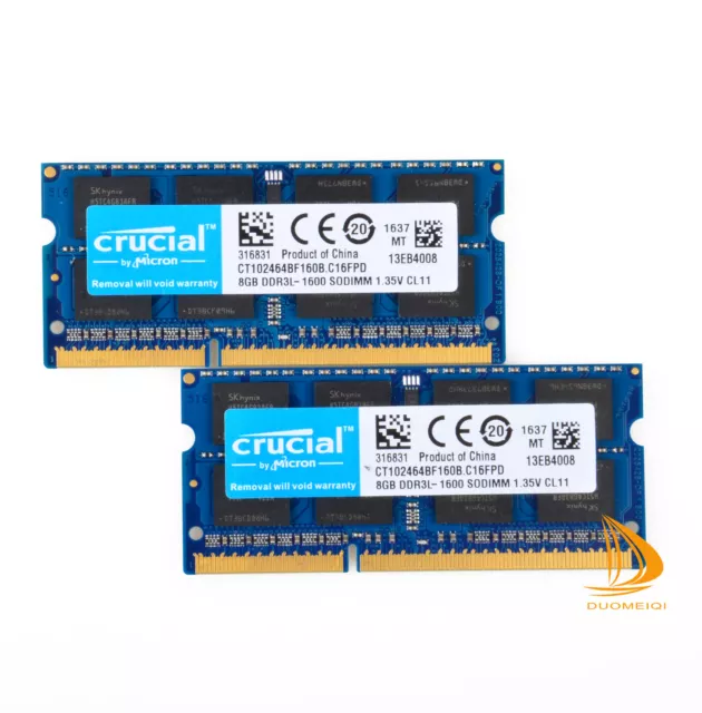 Crucial 16 GB 8 GB 2Rx8 PC3L-12800S DDR3-1600 MHz SODIMM computer portatile test memoria RAM 2