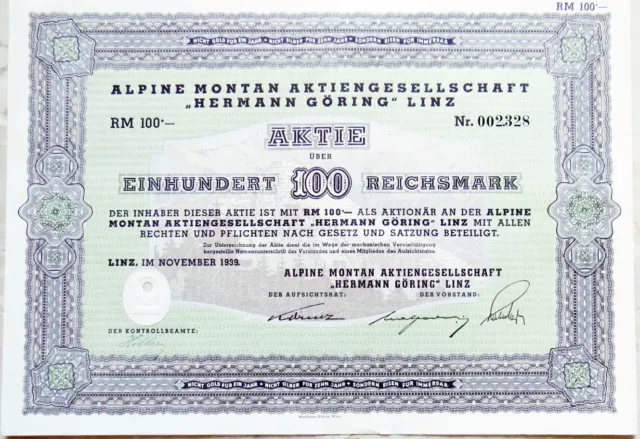 1939 Alpine Montan Reichswerke Stock - Judaica