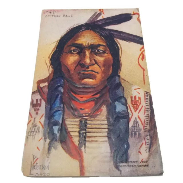 Indian Chief Sitting Bull Vintage Postcard H.H. Tammen 1908 Embossed #3420