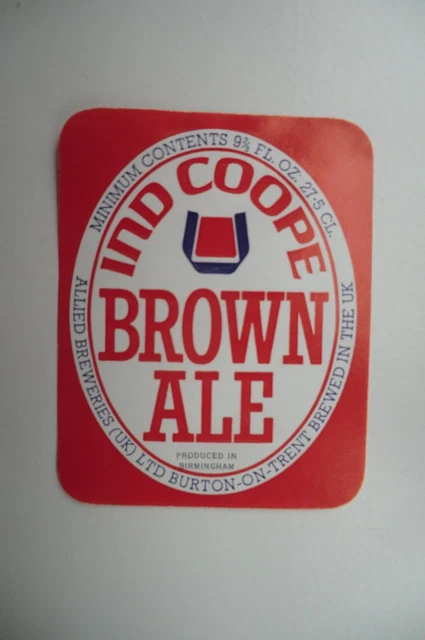 MINT IND COOPE BURTON BIRMINGHAM BROWN ALE 9 2/3fl oz BREWERY BEER BOTTLE LABEL
