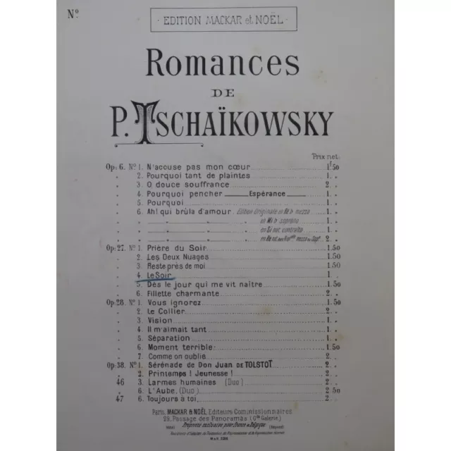 TSCHAÏKOWSKY P. Le Soir Chant Piano ca1897