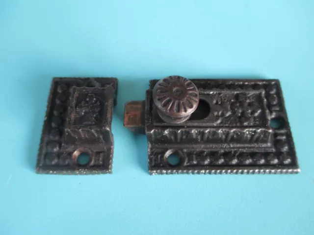 Vintage Antique Victorian Eastlake Metal Cabinet Door Bolt Lock Latch & Keeper