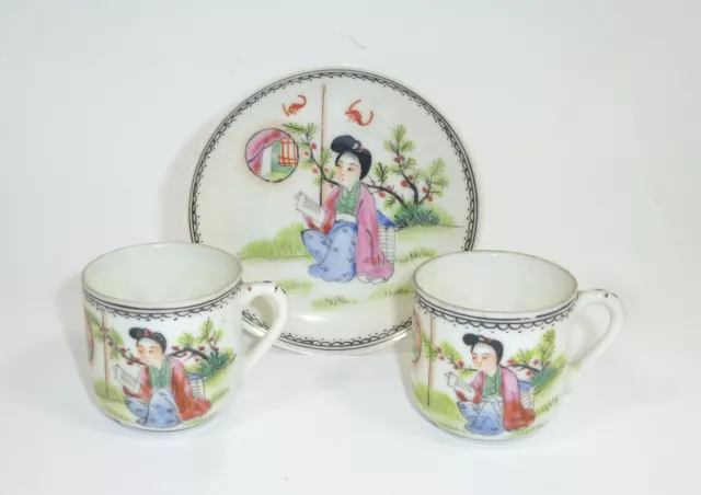 2 X Tasses Soucoupe Tasse à Café/Moka Chine Canton De Um 1900