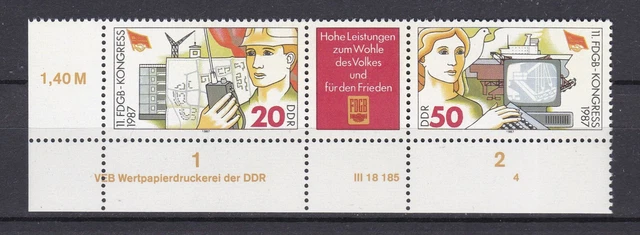 DDR Briefmarken - DV - "11. FDGB - Kongress" - Mi. 3086-87 (FN 4) - pfr.