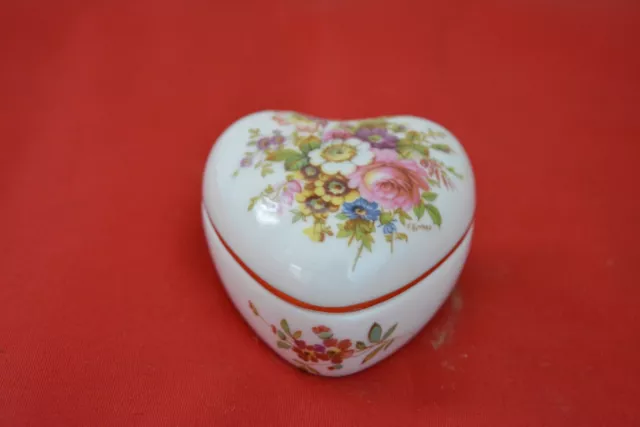 Hammersley fine bone china floral heart-shaped trinket box.