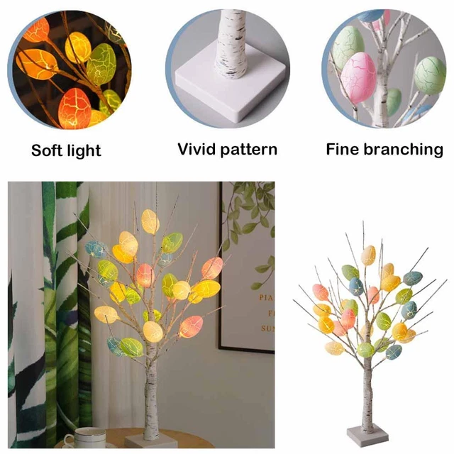 60cm Egg Easter Birch Tree LED Light Twig Tree Xmas Table Desk Lamp O4K7