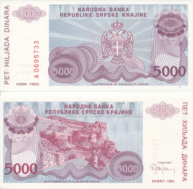 Croatia / Kroatien (KNIN) - 5000 Dinara 1993 UNC - Pick R20
