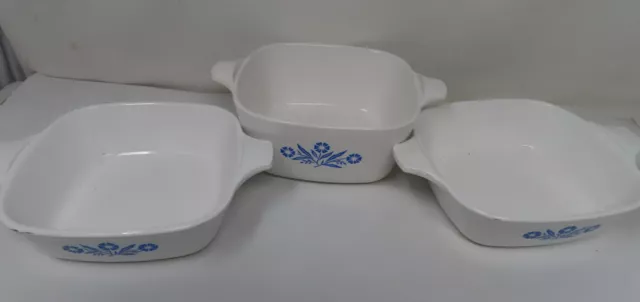 Lot 3 Corning Ware Two Petite Pans p-41 One p-43b 22 oz Blue Cornflower NO LIDS