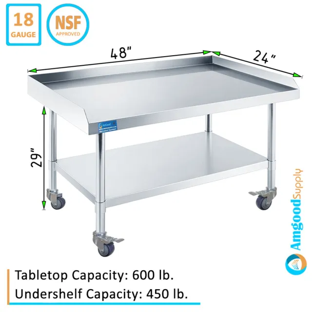 48" Long X 24" Deep Stainless Steel Equipment Stand with Undershelf + Casters