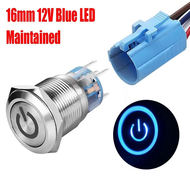 Interrupteur Bouton Poussoir à LED Bleue - 12V 20A - Rond - Pour Voiture, Moto, Maison - Neuf