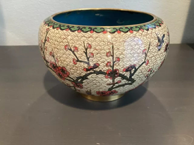 Chinese Cloisonne Jardiniere Bowl Large Zi Jin Cheng Vase Footed Vintage