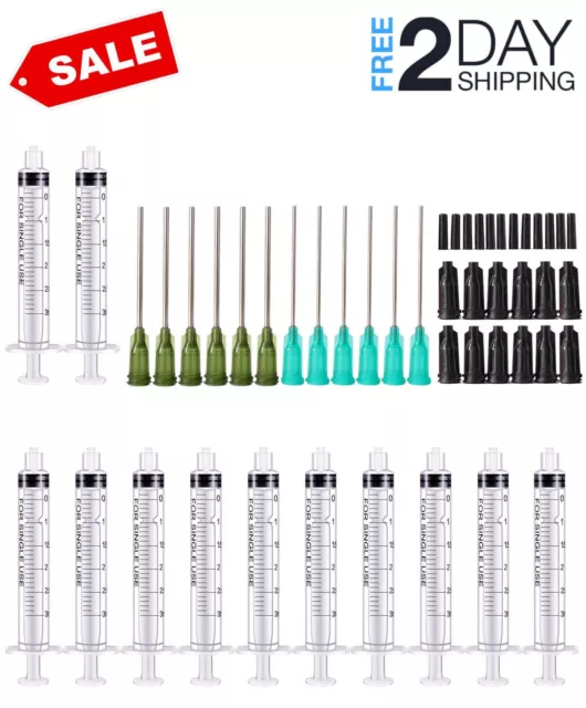 12 Pack Syringe With Blunt Tip Needles & Caps For Glue Applicator,Oil Dispensing