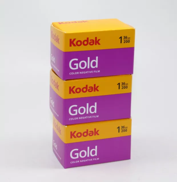 A pack of 3 Kodak Gold 200 35mm Colour Film Rolls with 36 photos on each roll